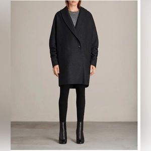 All Saints Kenzie Ruche Coat Charcoal Grey Size M (US S/6)